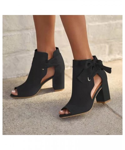 Womens Dress Sandals High Heel Shoes Women Casual High Bow Heels Color Solid Women's Women High Heels Sandals Size 11 Black $...