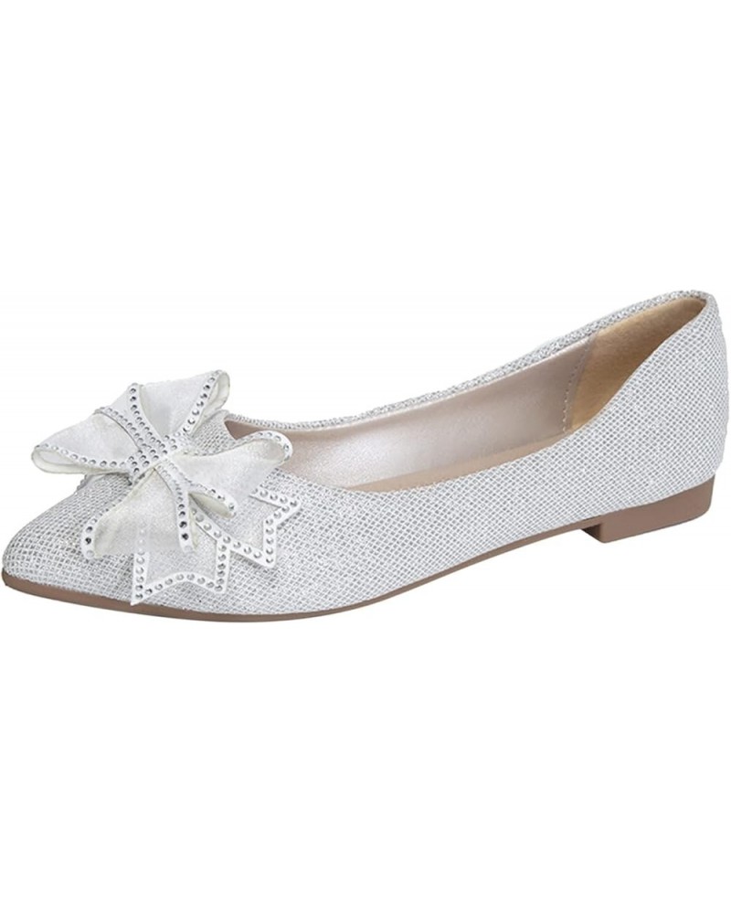 Flats Shoes Fashion Women's Casual Shoes Breathable Slip On Dressy Flat Shoes Silver $12.59 Flats