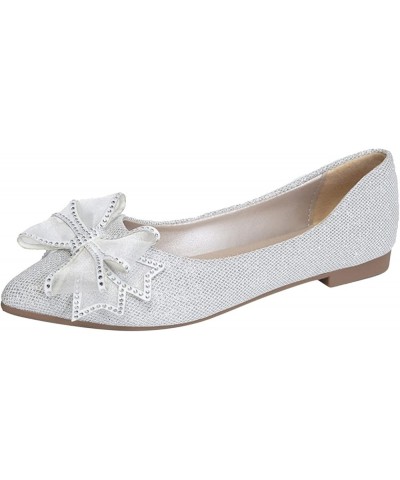 Flats Shoes Fashion Women's Casual Shoes Breathable Slip On Dressy Flat Shoes Silver $12.59 Flats