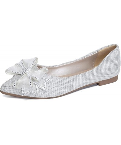 Flats Shoes Fashion Women's Casual Shoes Breathable Slip On Dressy Flat Shoes Silver $12.59 Flats