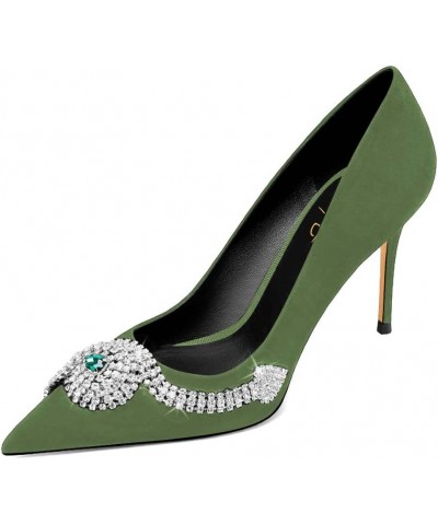 Women Luxury Snake Rhinestones Pointed Toe Pumps Thin High Heel Slip On Ladies Formal Evening Party Wedding Shoes Green $49.4...