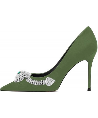 Women Luxury Snake Rhinestones Pointed Toe Pumps Thin High Heel Slip On Ladies Formal Evening Party Wedding Shoes Green $49.4...