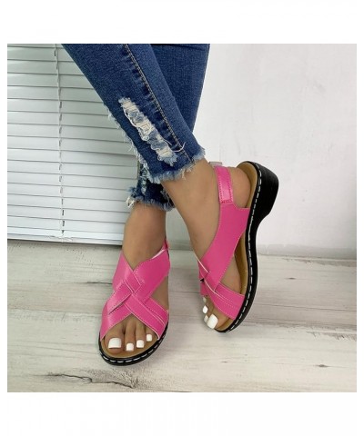 Women Retro Leather Hook Loop Wedge Sandals Crisscross Band Thong Sandals Female Non Slip Wear Resisting Beach 8 Hot Pink $29...