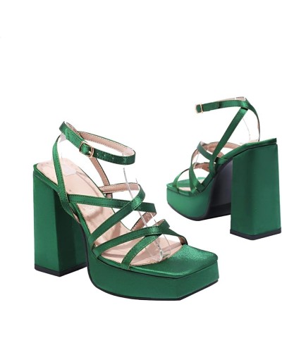 Womens LC565 Performance Cross Wristbands Wedding Fabric Low Chunky Heeled Sandals Green $37.34 Sandals