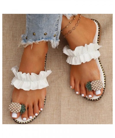 Women Flat Pineapple Toe Pearl Bohemian Casual Shoes Beach Sandals Slippers Arch Support Sandals Women's White 6.5 $11.42 San...