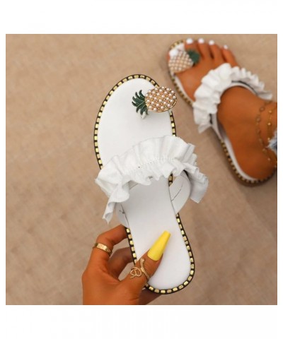 Women Flat Pineapple Toe Pearl Bohemian Casual Shoes Beach Sandals Slippers Arch Support Sandals Women's White 6.5 $11.42 San...