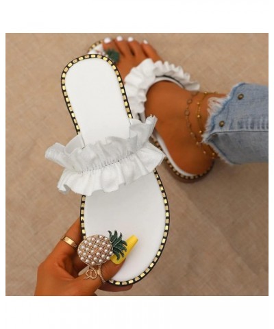 Women Flat Pineapple Toe Pearl Bohemian Casual Shoes Beach Sandals Slippers Arch Support Sandals Women's White 6.5 $11.42 San...