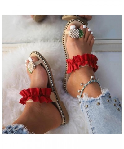 Women Flat Pineapple Toe Pearl Bohemian Casual Shoes Beach Sandals Slippers Arch Support Sandals Women's Red 7 $11.42 Sandals