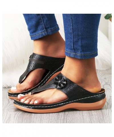 Women's Solid Color Flower Cutout Shoes Sandals Ladies Summer Clip on Slip on Wedge Beach Arch Support Thong Black 7.5 $12.54...