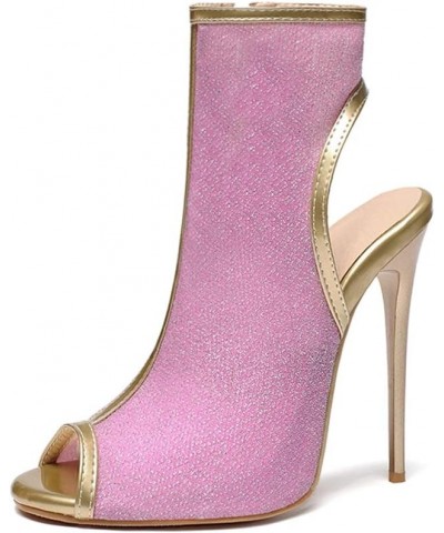 Women Bling Ankle Summer Boots with Open Toe and Back Pink $23.45 Boots