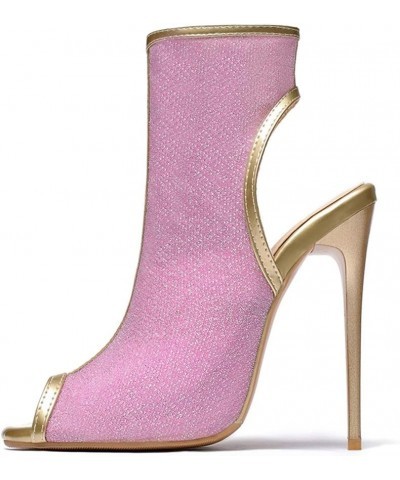 Women Bling Ankle Summer Boots with Open Toe and Back Pink $23.45 Boots