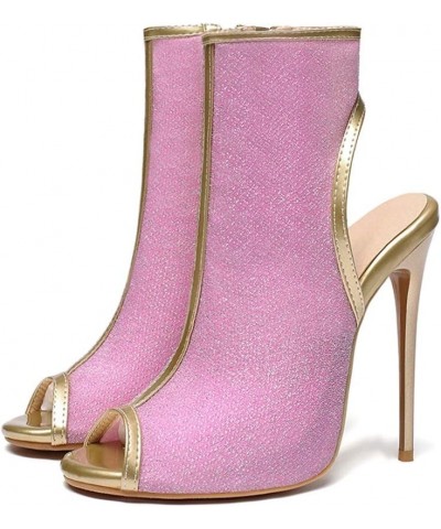 Women Bling Ankle Summer Boots with Open Toe and Back Pink $23.45 Boots