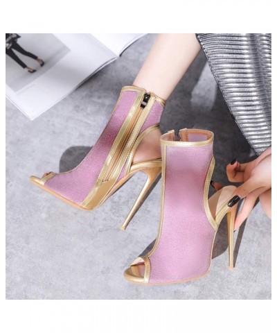 Women Bling Ankle Summer Boots with Open Toe and Back Pink $23.45 Boots