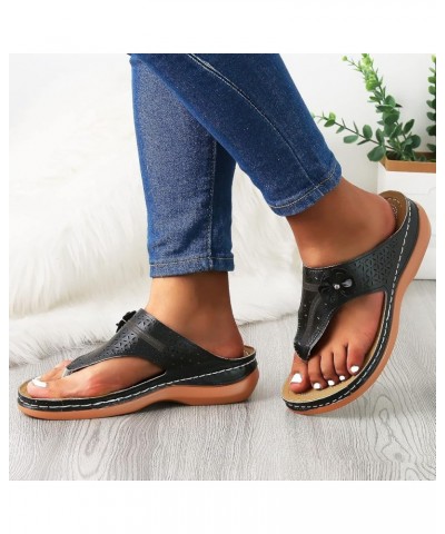 Women's Solid Color Flower Cutout Shoes Sandals Ladies Summer Clip on Slip on Wedge Beach Arch Support Thong Black 7.5 $12.54...