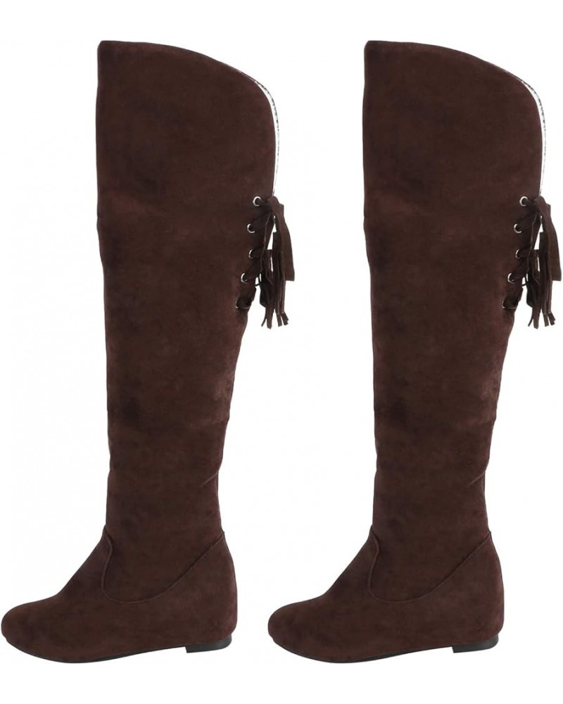 Womenâ€™s Thigh High Boots Snow Boots Winter Warm Over-knee Boots Back Lace-up Boots Brown $22.83 Boots