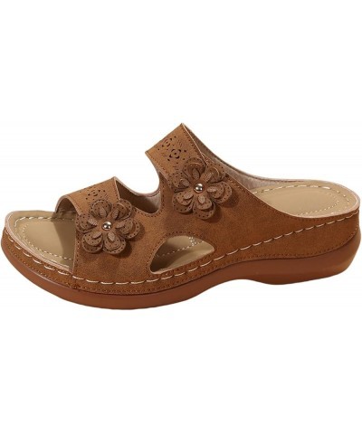 Sandals for Women Low Heel Women Sandals Fashion Summer New Pattern Flower Decoration Open Toe Breathable Flower Shoes Brown ...