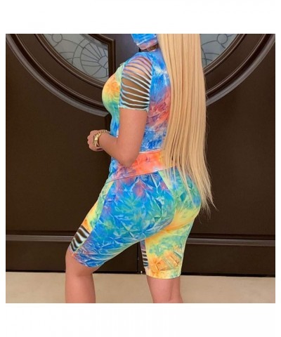 Elastic Sets Shorts Pants+Top Tie-dyed Women O-Neck Set Sport Shorts Women Suits & Sets Blue - 2024 Pants for Women $10.79 At...