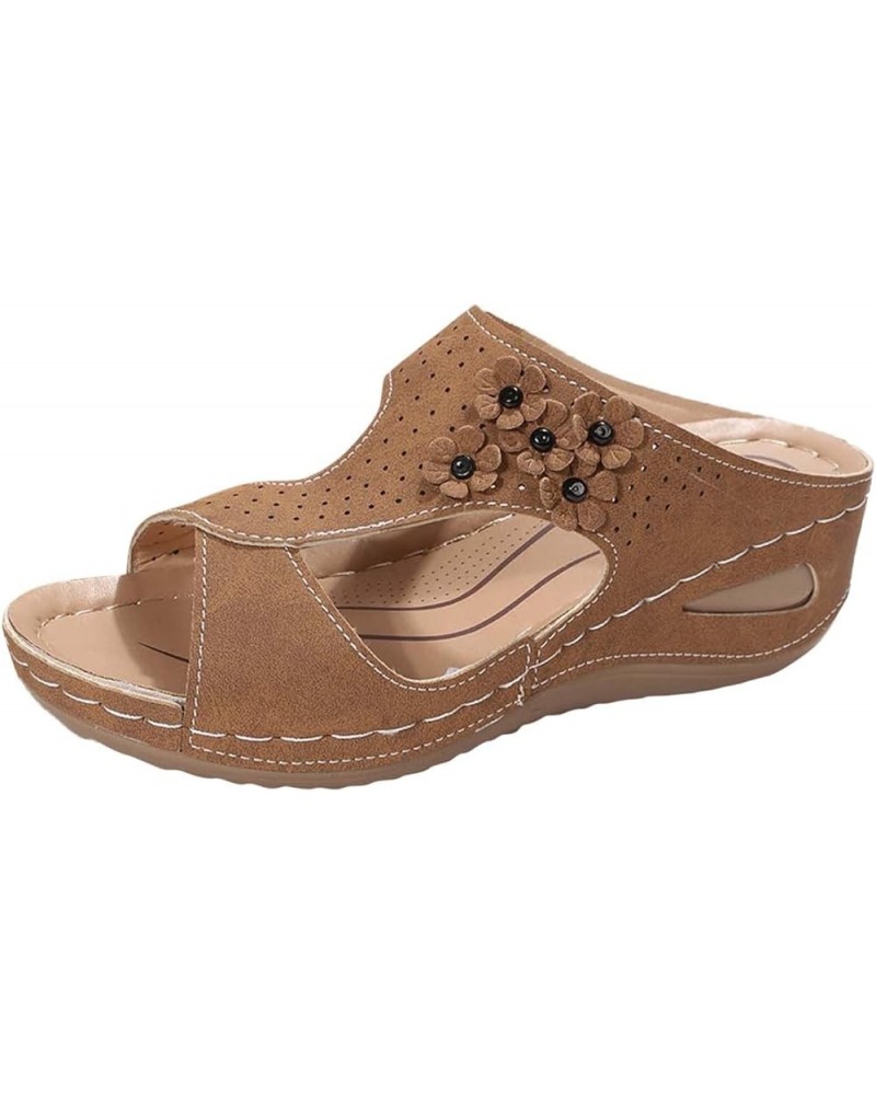 Cute Sandals For Women Fashion Summer Women Slippers Thick Bottom Wedge Heel Open Toe Breathable Lightweight Slip On Brown $9...