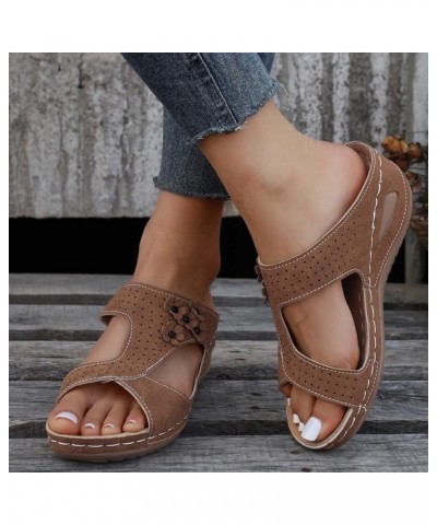 Cute Sandals For Women Fashion Summer Women Slippers Thick Bottom Wedge Heel Open Toe Breathable Lightweight Slip On Brown $9...