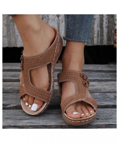 Cute Sandals For Women Fashion Summer Women Slippers Thick Bottom Wedge Heel Open Toe Breathable Lightweight Slip On Brown $9...