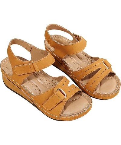 Sandals for Women Wedge Summer Ladies Leather Sandal Open Toe Platform Shoes Wedge Sandals For Women Ankle Strap Low Wedge Sa...