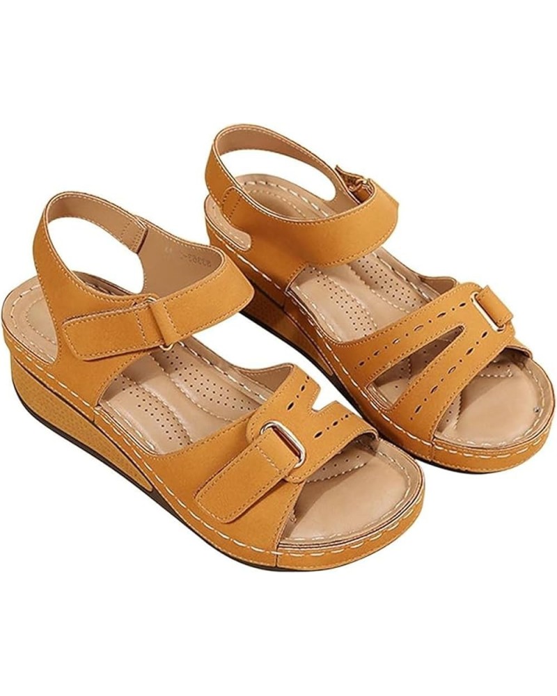 Sandals for Women Wedge Summer Ladies Leather Sandal Open Toe Platform Shoes Wedge Sandals For Women Ankle Strap Low Wedge Sa...