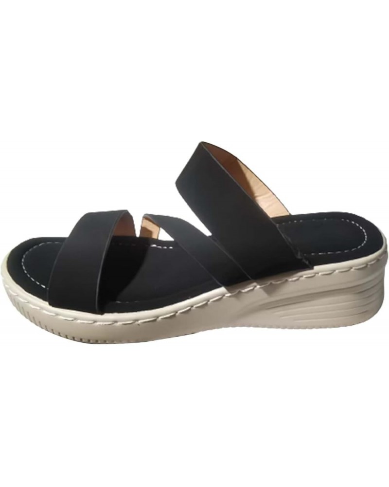 Wedge Sandals for Women Women's Platform Sandals Comfort Open Toe Slip On Chunky Slides Walking Wedge Shoes for Black $13.77 ...