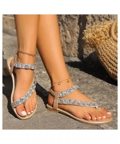 Women's Rhinestone Flat Sandals Open Toe Dressy Summer Ankle Casual Wedding Party Beach Flower Beaded Bohemian Sandals 1-gold...