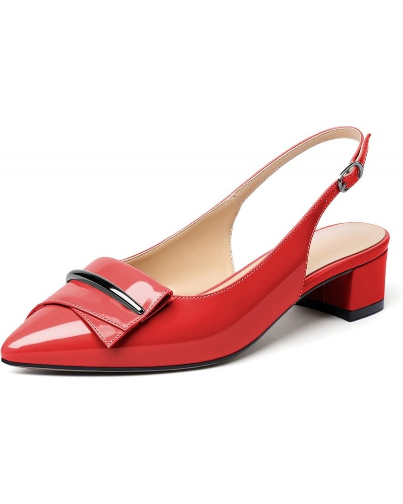 Women's Slingback Pointed Toe Block Chunky Low Heel Pumps Shoes with Buckle for Office Dress Red $35.99 Pumps