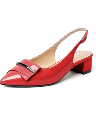 Women's Slingback Pointed Toe Block Chunky Low Heel Pumps Shoes with Buckle for Office Dress Red $35.99 Pumps