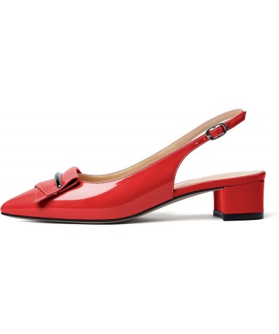 Women's Slingback Pointed Toe Block Chunky Low Heel Pumps Shoes with Buckle for Office Dress Red $35.99 Pumps