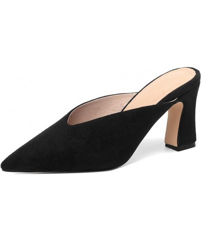 Women's Chunky Heel Mules Closed Pointed Toe Slip On Mid Heels Fhsion Daily Dress Shoes 25 Black $26.45 Mules & Clogs