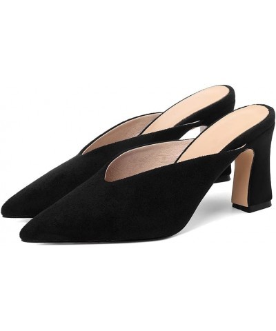 Women's Chunky Heel Mules Closed Pointed Toe Slip On Mid Heels Fhsion Daily Dress Shoes 25 Black $26.45 Mules & Clogs