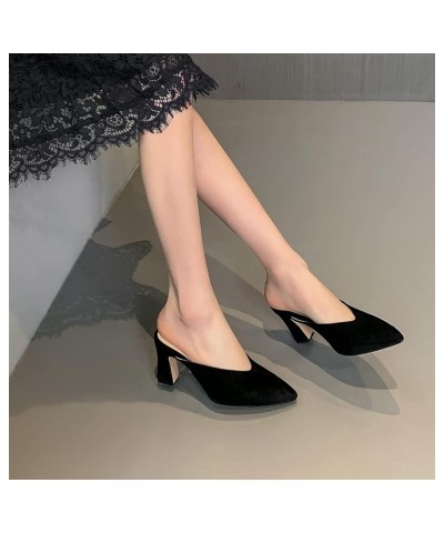 Women's Chunky Heel Mules Closed Pointed Toe Slip On Mid Heels Fhsion Daily Dress Shoes 25 Black $26.45 Mules & Clogs