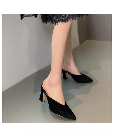 Women's Chunky Heel Mules Closed Pointed Toe Slip On Mid Heels Fhsion Daily Dress Shoes 25 Black $26.45 Mules & Clogs