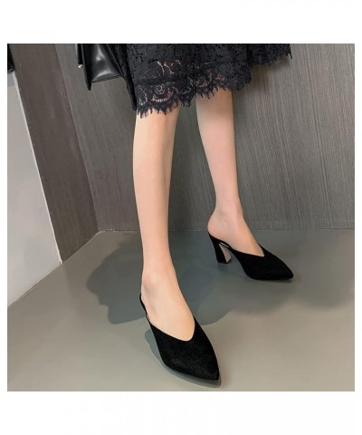 Women's Chunky Heel Mules Closed Pointed Toe Slip On Mid Heels Fhsion Daily Dress Shoes 25 Black $26.45 Mules & Clogs