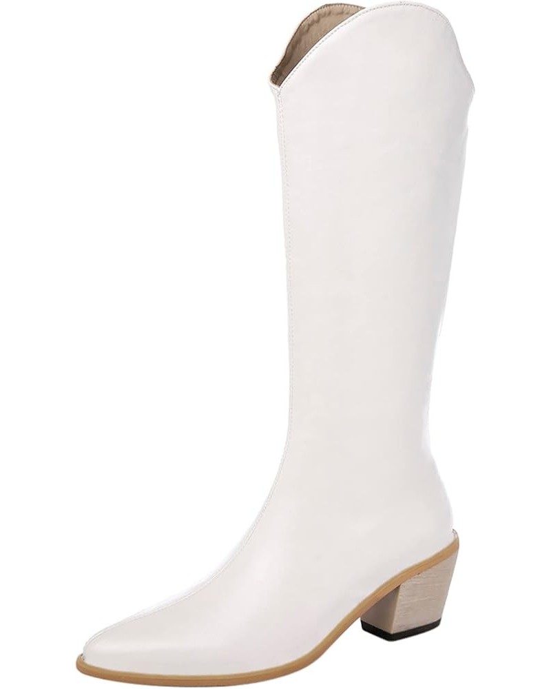 Women Casual Pointed Toe Classic Cowboy Boots Knee High White $33.96 Boots