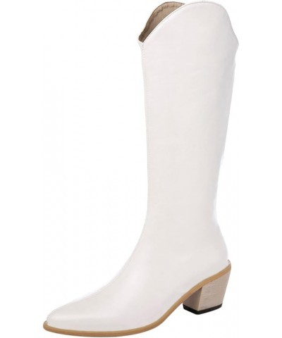 Women Casual Pointed Toe Classic Cowboy Boots Knee High White $33.96 Boots