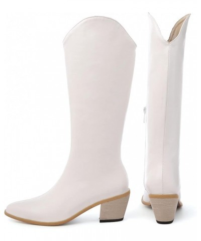 Women Casual Pointed Toe Classic Cowboy Boots Knee High White $33.96 Boots