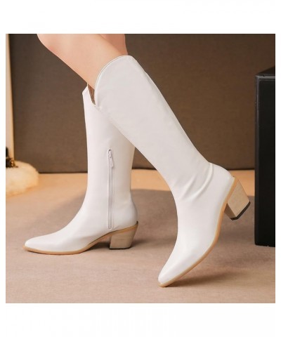 Women Casual Pointed Toe Classic Cowboy Boots Knee High White $33.96 Boots