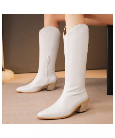 Women Casual Pointed Toe Classic Cowboy Boots Knee High White $33.96 Boots