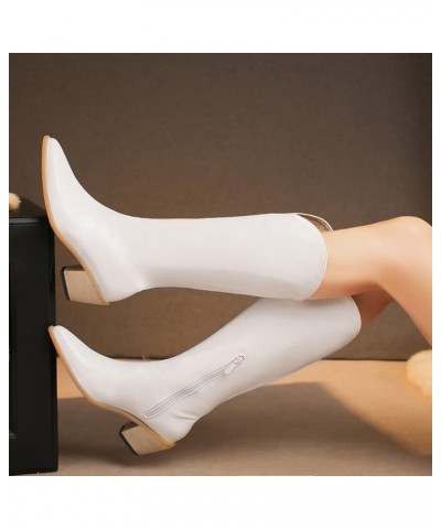 Women Casual Pointed Toe Classic Cowboy Boots Knee High White $33.96 Boots