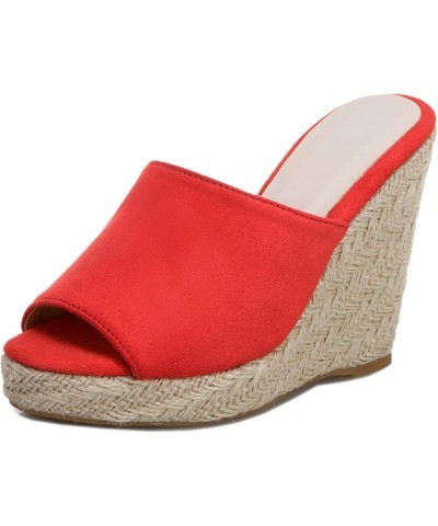 Espadrille Wedge Mules Sandals for Women Slip on Red-3 $25.25 Sandals