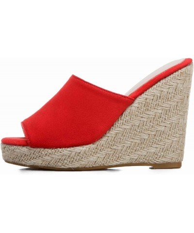 Espadrille Wedge Mules Sandals for Women Slip on Red-3 $25.25 Sandals