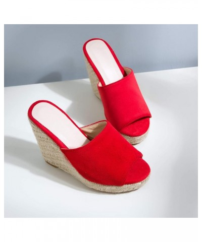 Espadrille Wedge Mules Sandals for Women Slip on Red-3 $25.25 Sandals