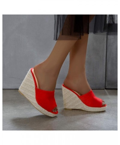 Espadrille Wedge Mules Sandals for Women Slip on Red-3 $25.25 Sandals