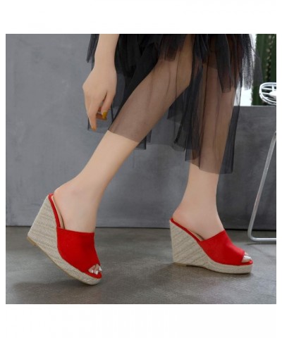 Espadrille Wedge Mules Sandals for Women Slip on Red-3 $25.25 Sandals