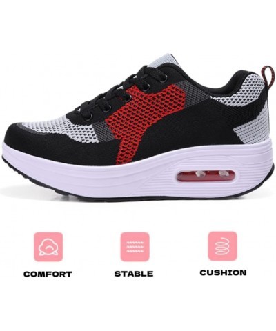 Platform Sneakers for Women Air Cushion | Walking Shoes Women Comfortable All Day | Thick Rocker Bottom Grey Red 8912 $17.90 ...