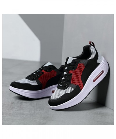 Platform Sneakers for Women Air Cushion | Walking Shoes Women Comfortable All Day | Thick Rocker Bottom Grey Red 8912 $17.90 ...