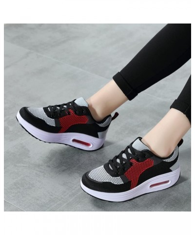 Platform Sneakers for Women Air Cushion | Walking Shoes Women Comfortable All Day | Thick Rocker Bottom Grey Red 8912 $17.90 ...